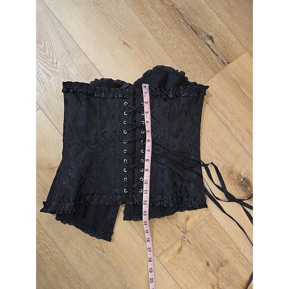 Black Brocade Lace Up Corset XL Over Bust Boned Steampunk Cosplay Renaissance - Picture 5 of 6